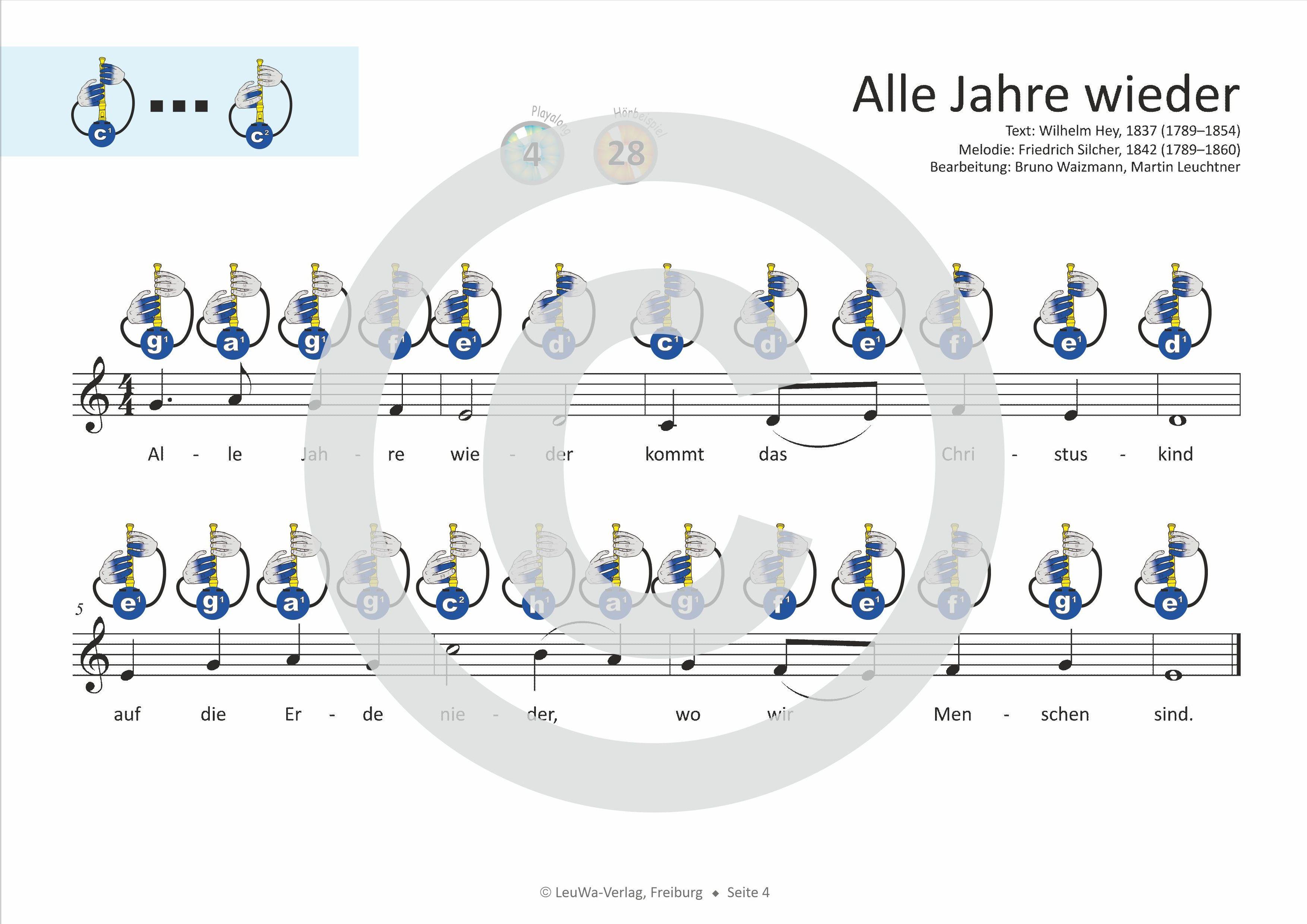 Beispielinhalt (Bild) Einfacher!-Geht-Nicht: 24 Weihnachtslieder für Sopran-Blockflöte (Barocke Griffweise) mit CD
