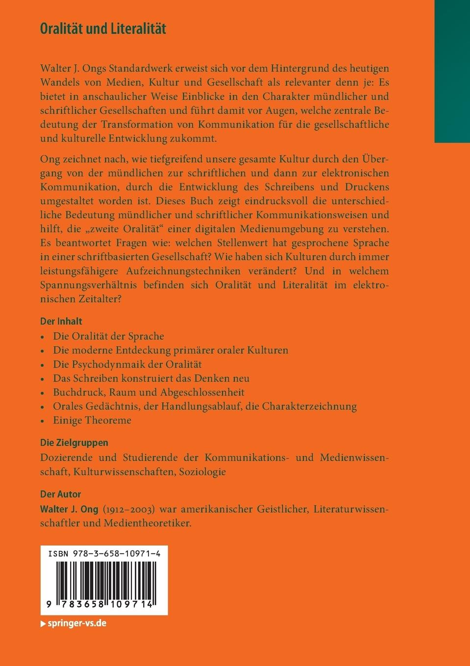 Rückseitencover Oralität und Literalität
