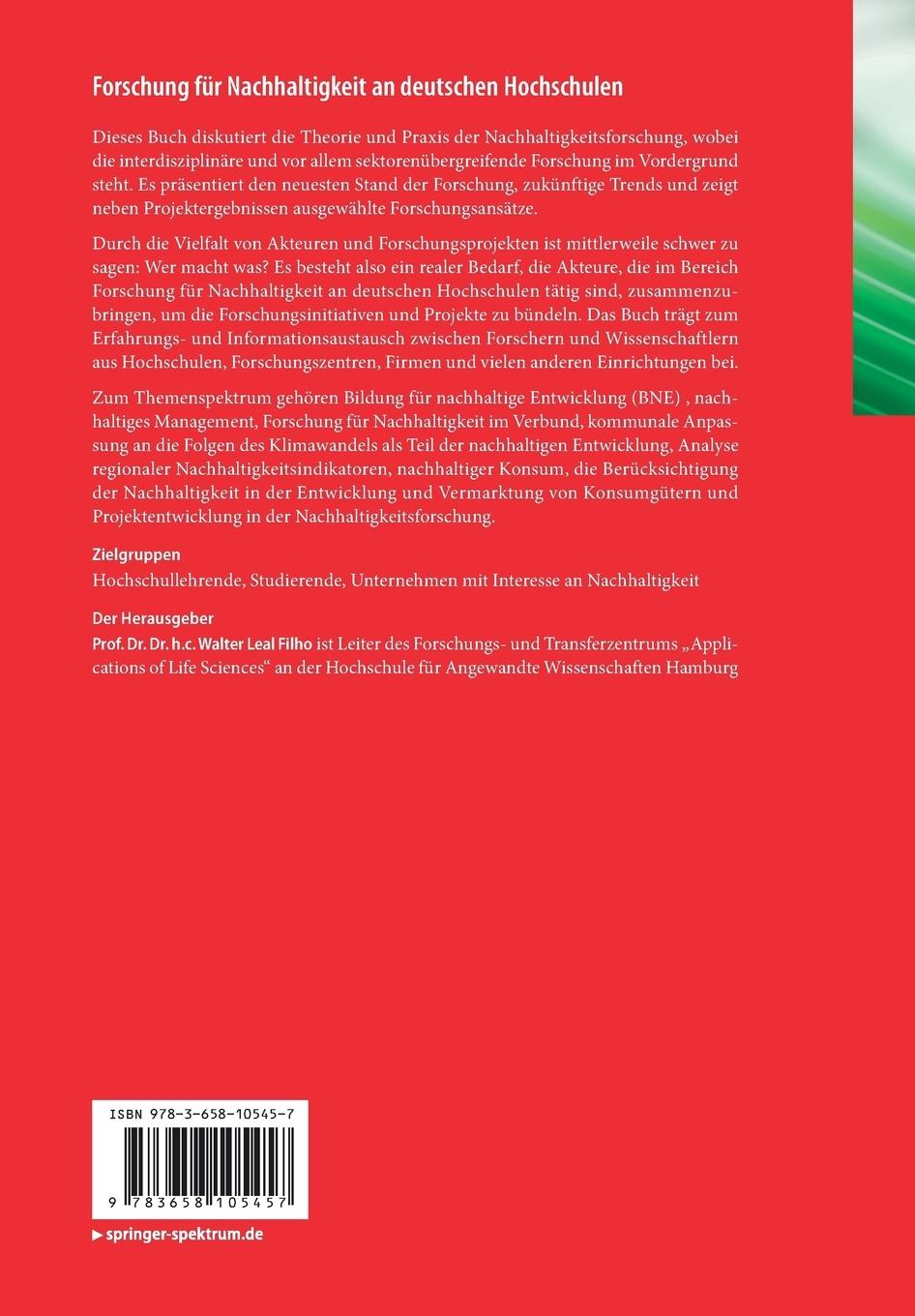 Rückseitencover Forschung für Nachhaltigkeit an deutschen Hochschulen