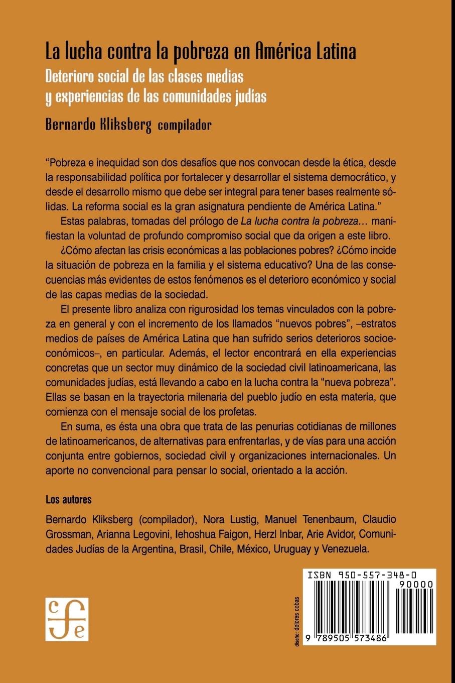Rückseitencover La Lucha Contra La Pobreza En America Latina: Deterioro Social de Las Clases Medias y Experiencias de Las Comunidades Judias