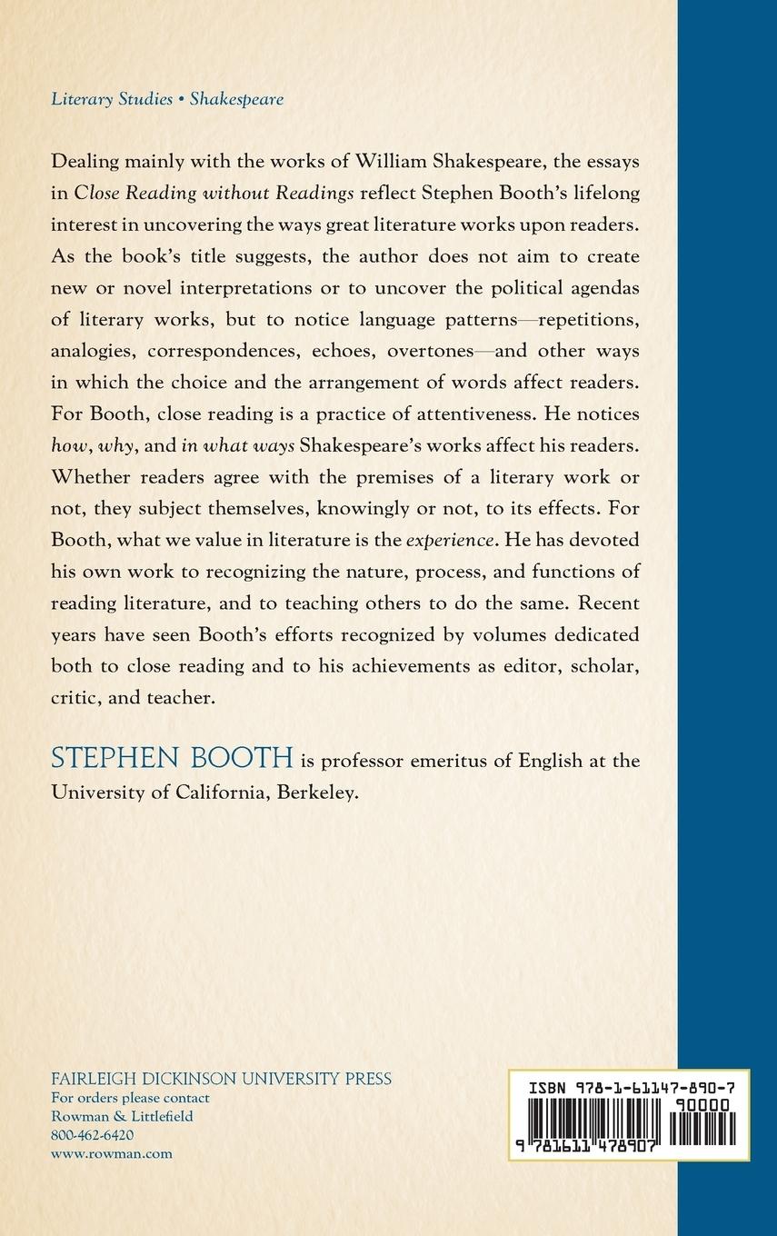 Rückseitencover Close Reading without Readings