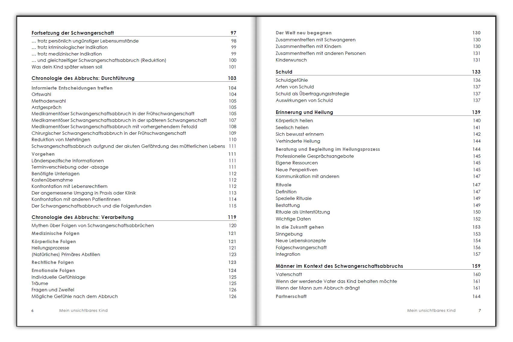 Beispielinhalt (Bild) Mein unsichtbares Kind - Begleitbuch für Frauen, Angehörige und Fachpersonen vor und nach einem Schwangerschaftsabbruch