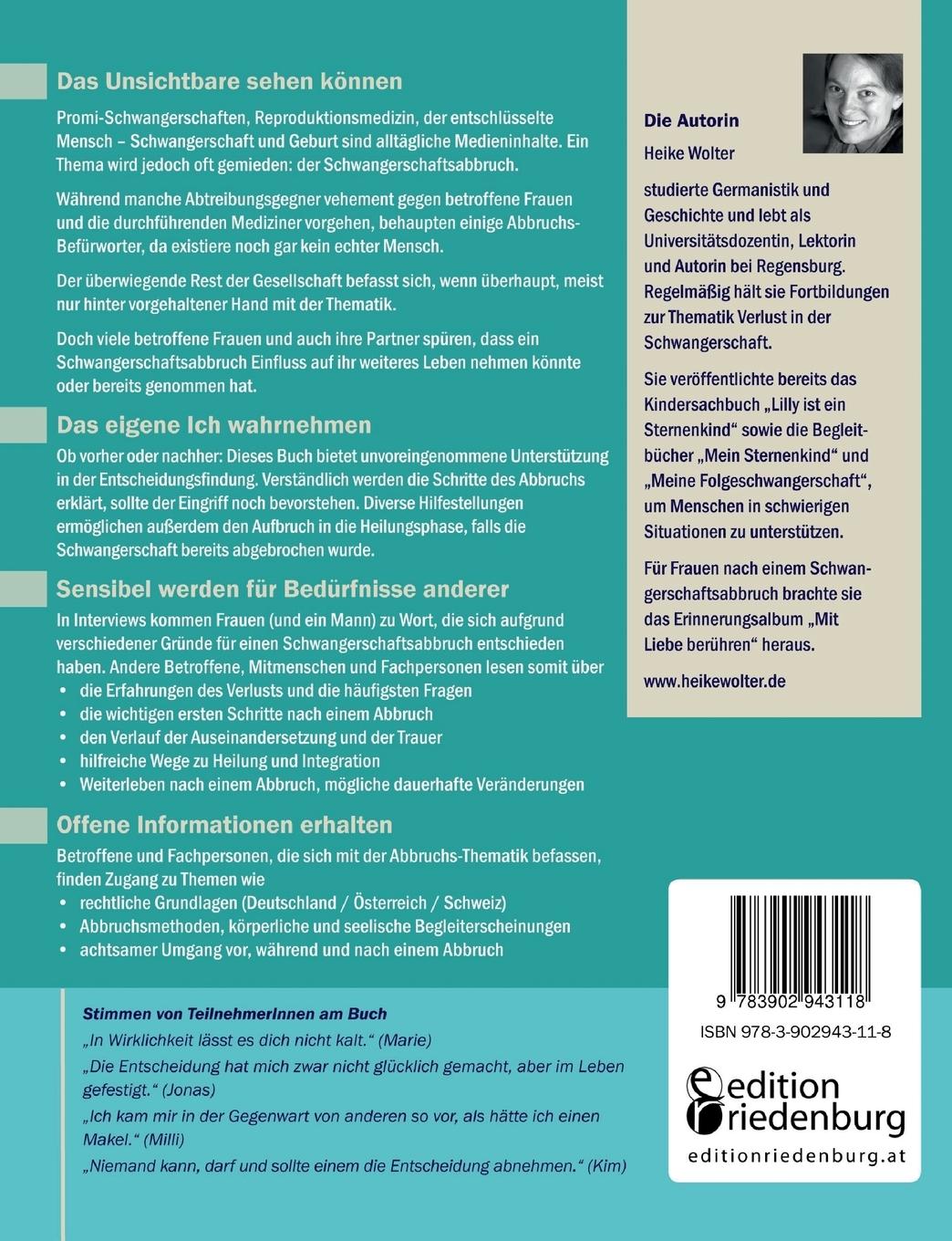 Rückseitencover Mein unsichtbares Kind - Begleitbuch für Frauen, Angehörige und Fachpersonen vor und nach einem Schwangerschaftsabbruch
