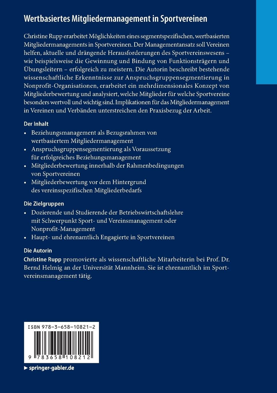 Rückseitencover Wertbasiertes Mitgliedermanagement in Sportvereinen