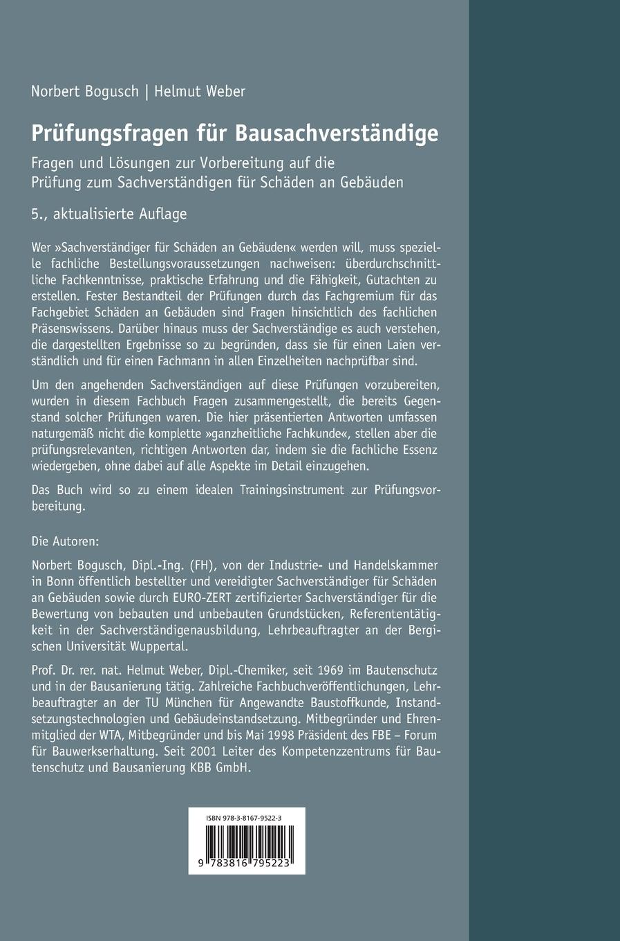 Rückseitencover Prüfungsfragen für Bausachverständige.