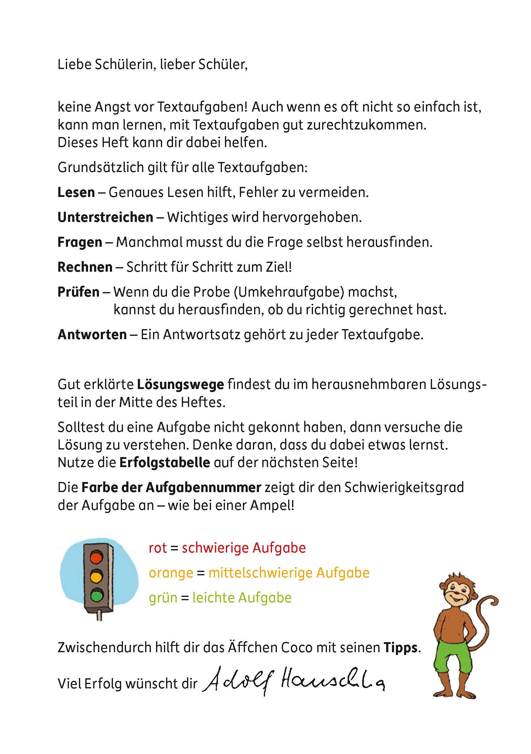 Beispielinhalt (Bild) Textaufgaben 3. Klasse