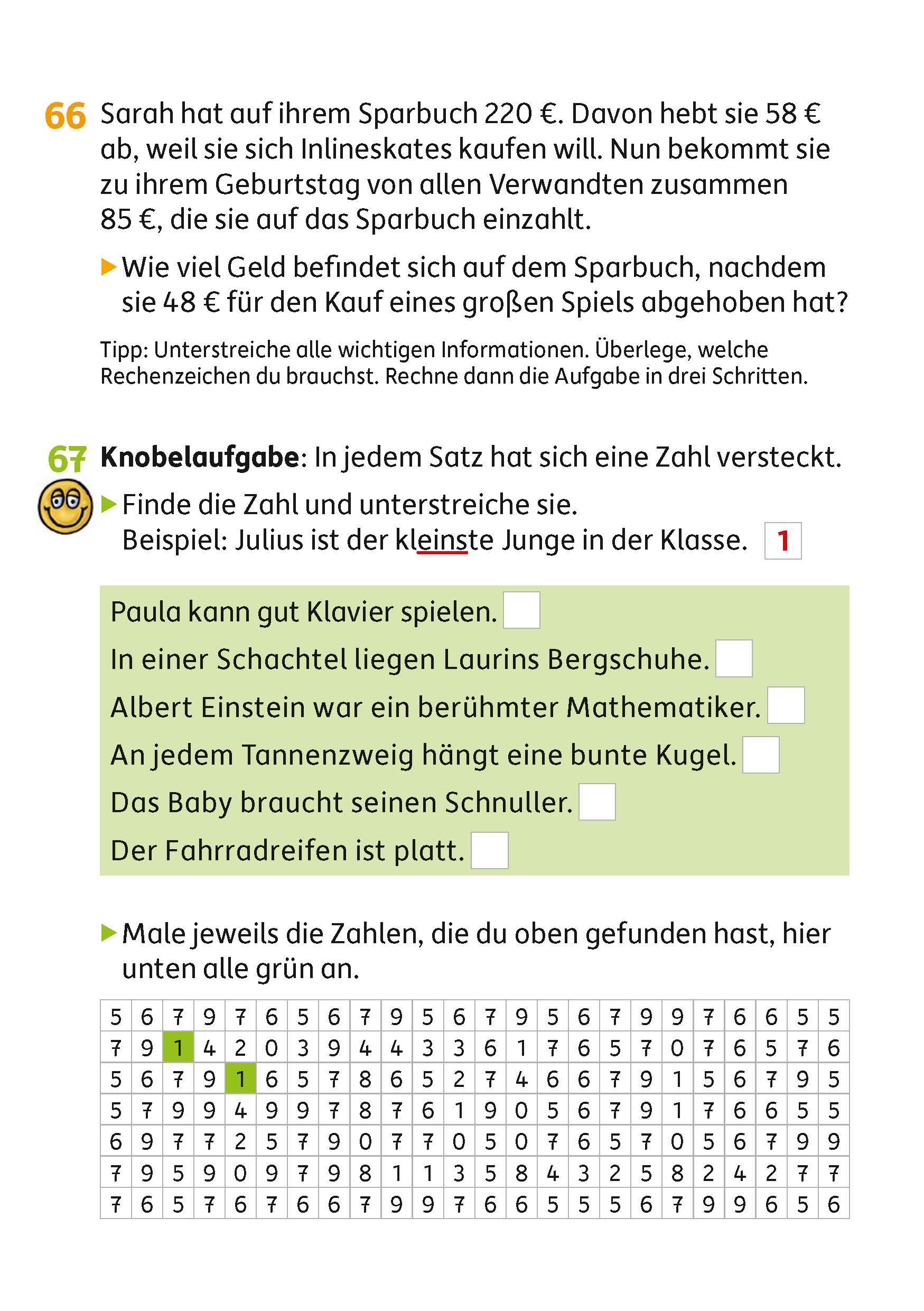 Beispielinhalt (Bild) Textaufgaben 3. Klasse