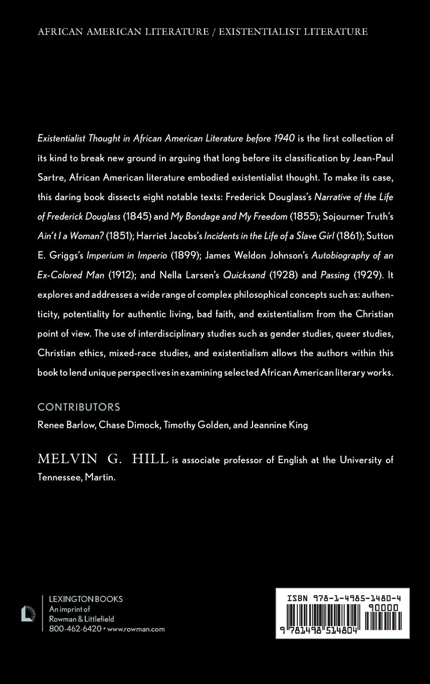 Rückseitencover Existentialist Thought in African American Literature before 1940