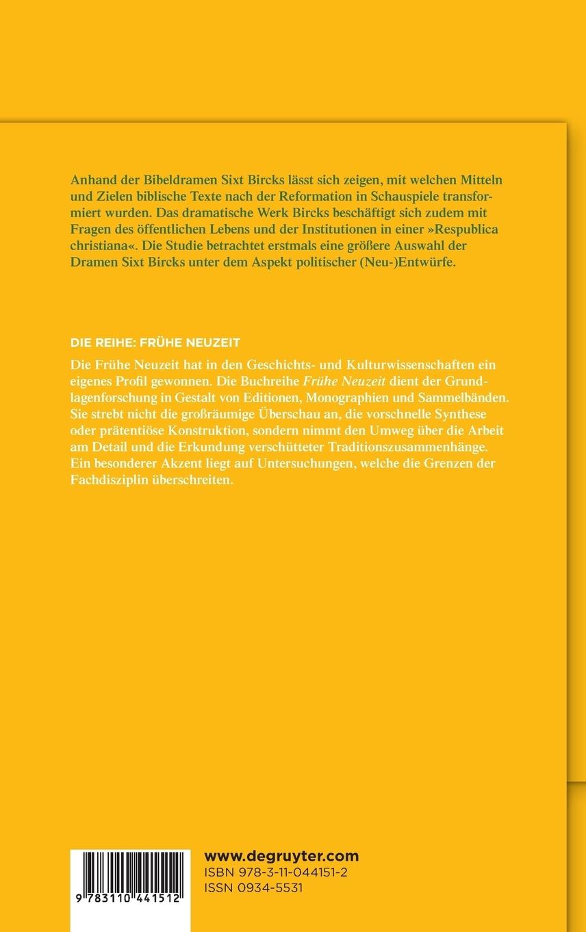 Rückseitencover Christlicher Republikanismus in den Bibeldramen Sixt Bircks