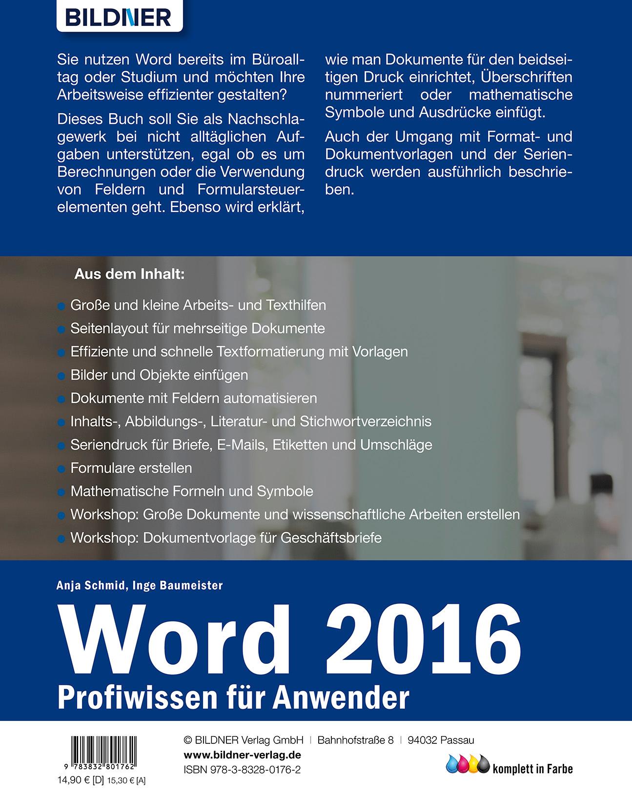 Rückseitencover Word 2016 Profiwissen für Anwender