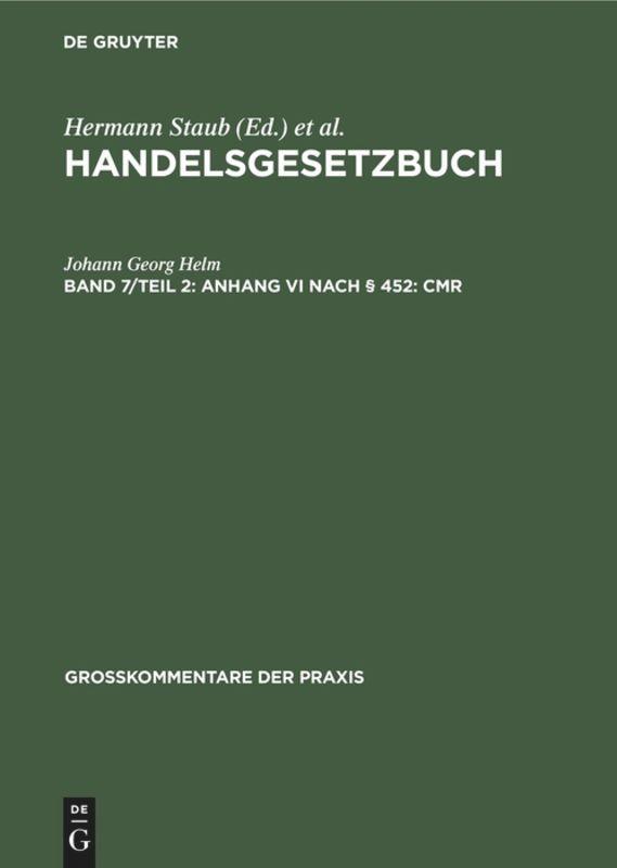 Vorderes Coverbild Anhang VI nach § 452: CMR