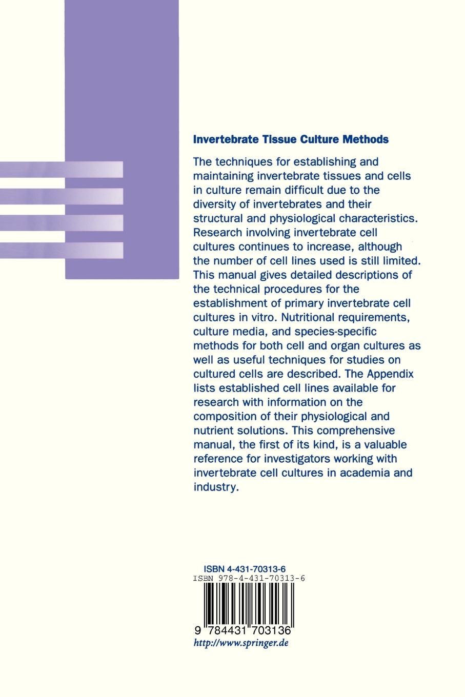 Rückseitencover Invertebrate Tissue Culture Methods