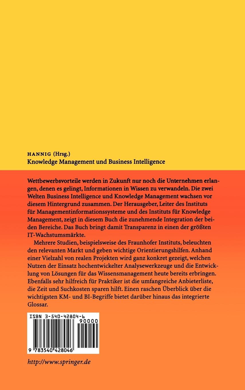 Rückseitencover Knowledge Management und Business Intelligence