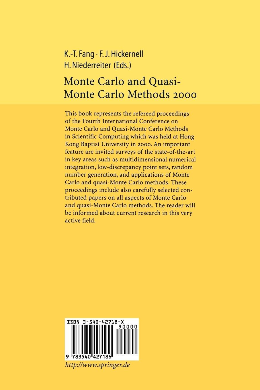 Rückseitencover Monte Carlo and Quasi-Monte Carlo Methods 2000