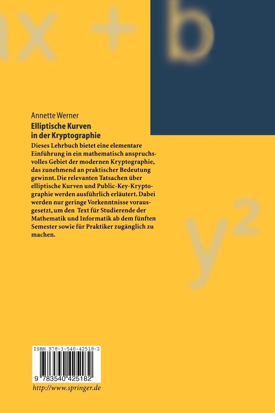 Rückseitencover Elliptische Kurven in der Kryptographie