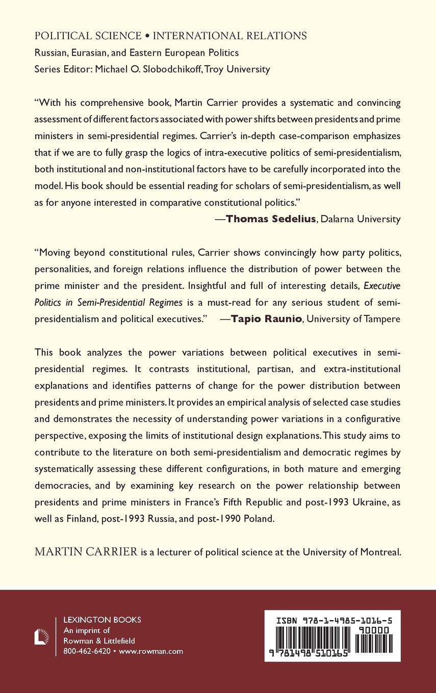 Rückseitencover Executive Politics in Semi-Presidential Regimes
