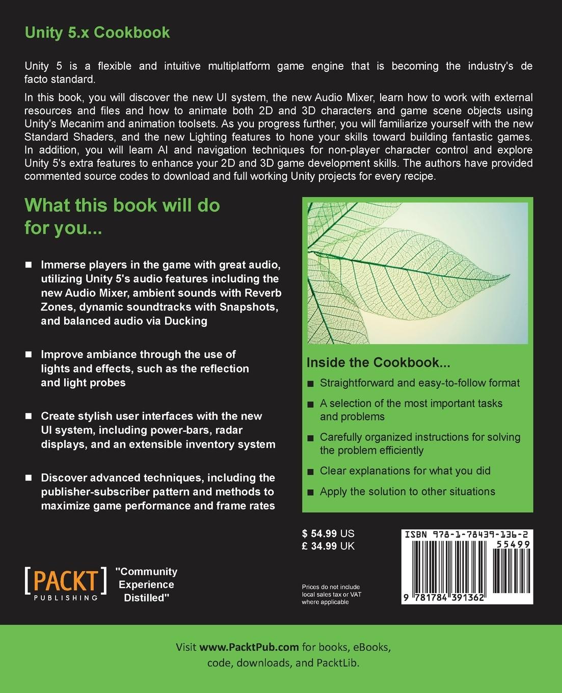 Rückseitencover Unity 5.x Cookbook