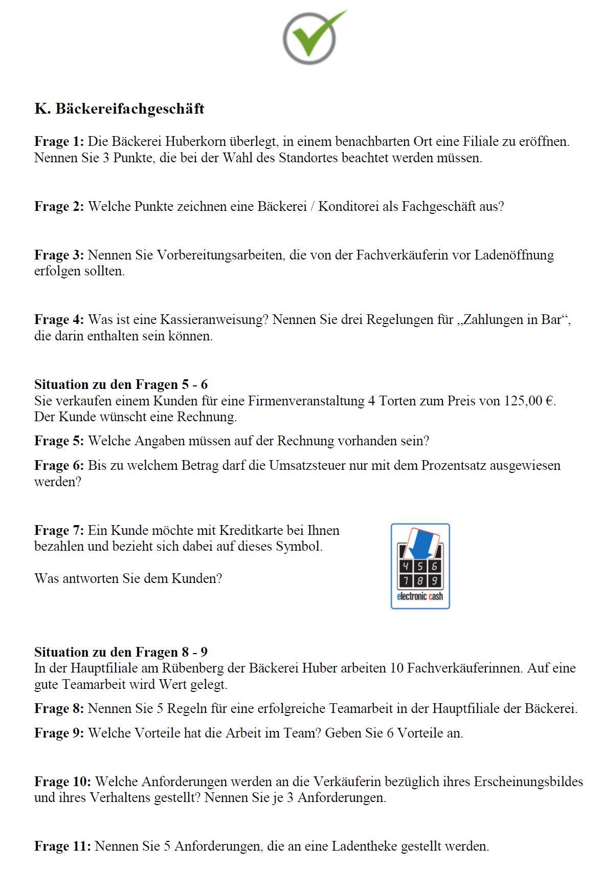 Beispielinhalt (Bild) Top-Prüfung Fachverkäufer/in im Lebensmittelhandwerk - Schwerpunkt Bäckerei / Konditorei