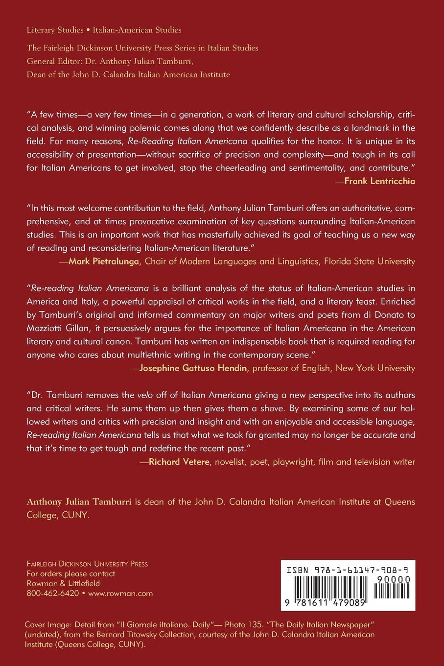 Rückseitencover Re-reading Italian Americana