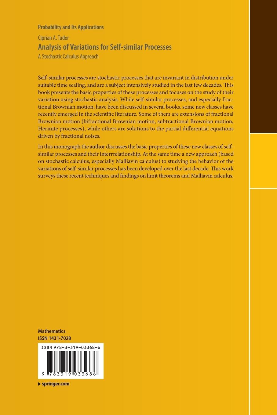 Rückseitencover Analysis of Variations for Self-similar Processes