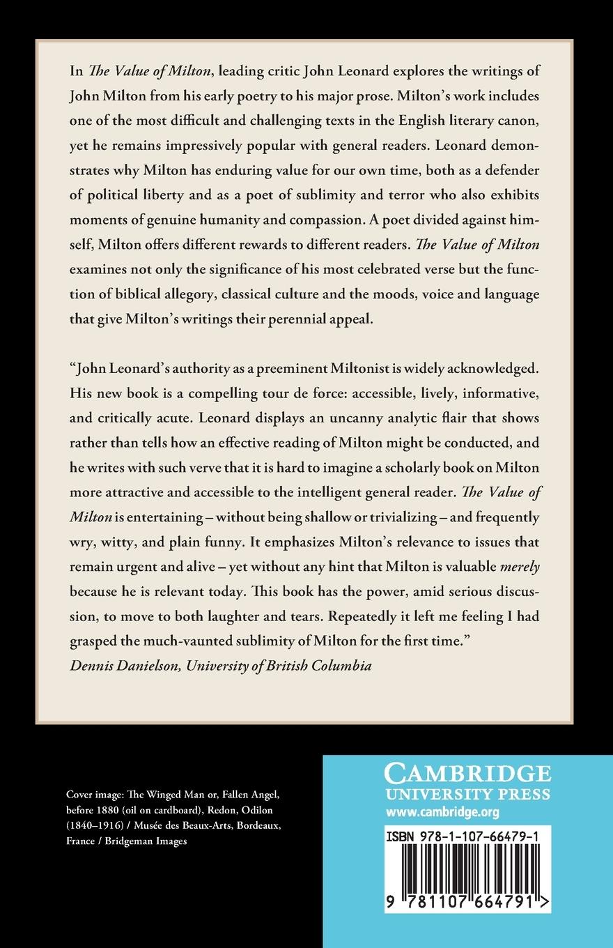 Rückseitencover The Value of Milton