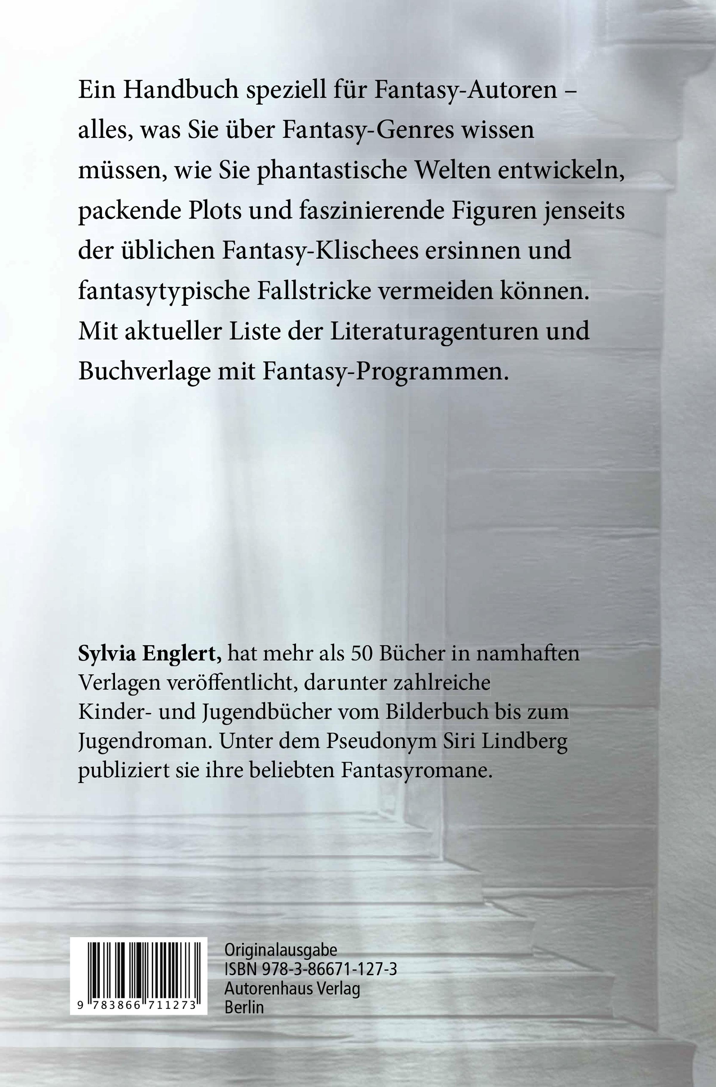 Rückseitencover Fantasy schreiben und veröffentlichen. Phantastische Welten und Figuren erschaffen