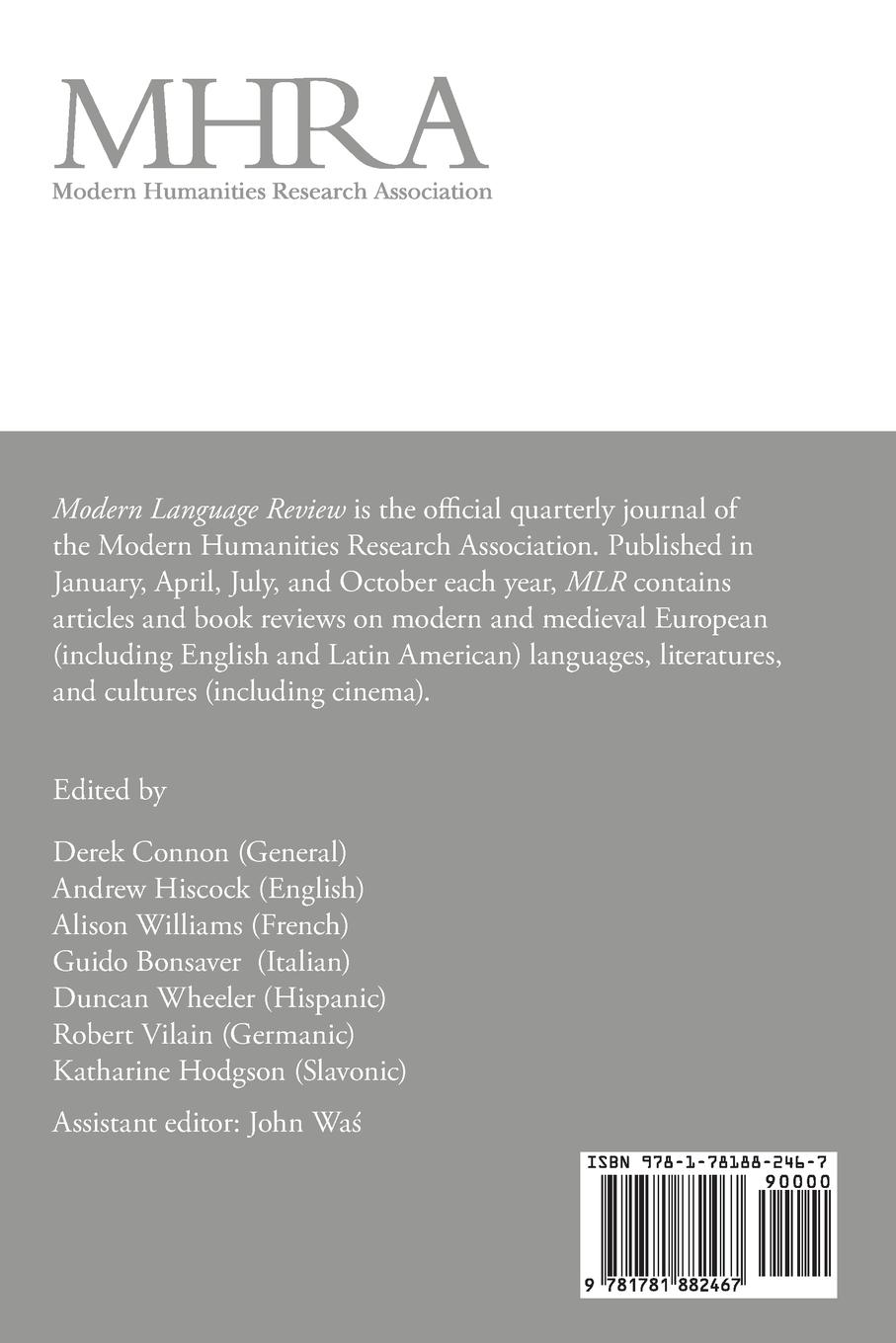 Rückseitencover Modern Language Review (111