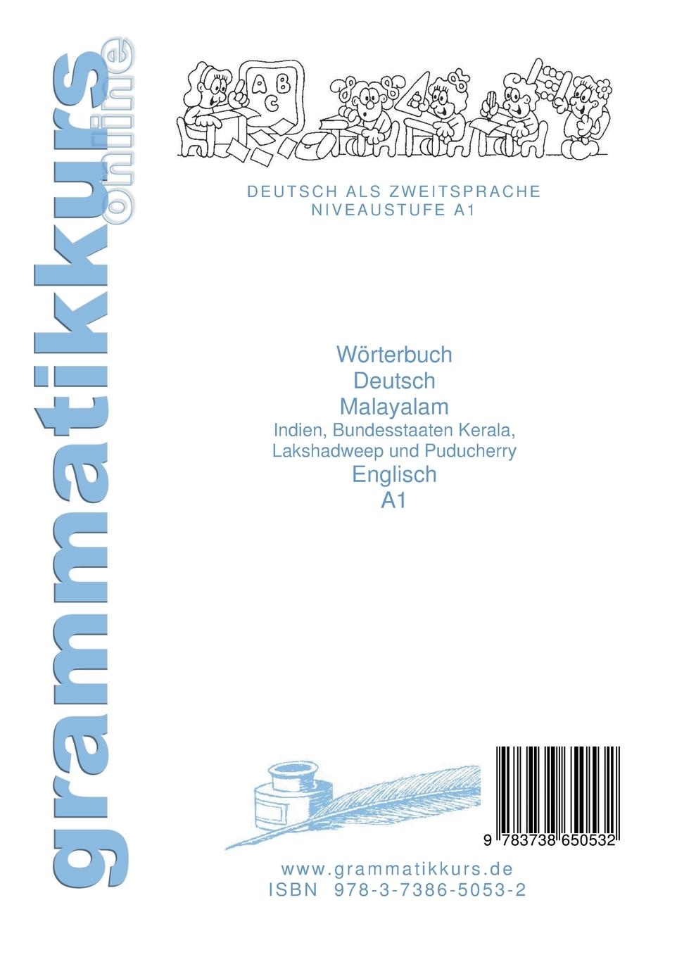 Rückseitencover Wörterbuch Deutsch - Malayalam (Indien) - Englisch