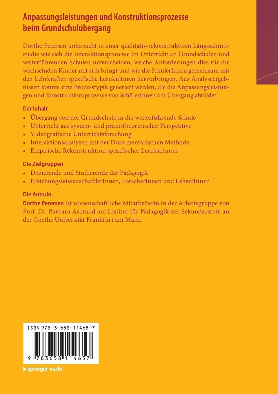 Rückseitencover Anpassungsleistungen und Konstruktionsprozesse beim Grundschulübergang