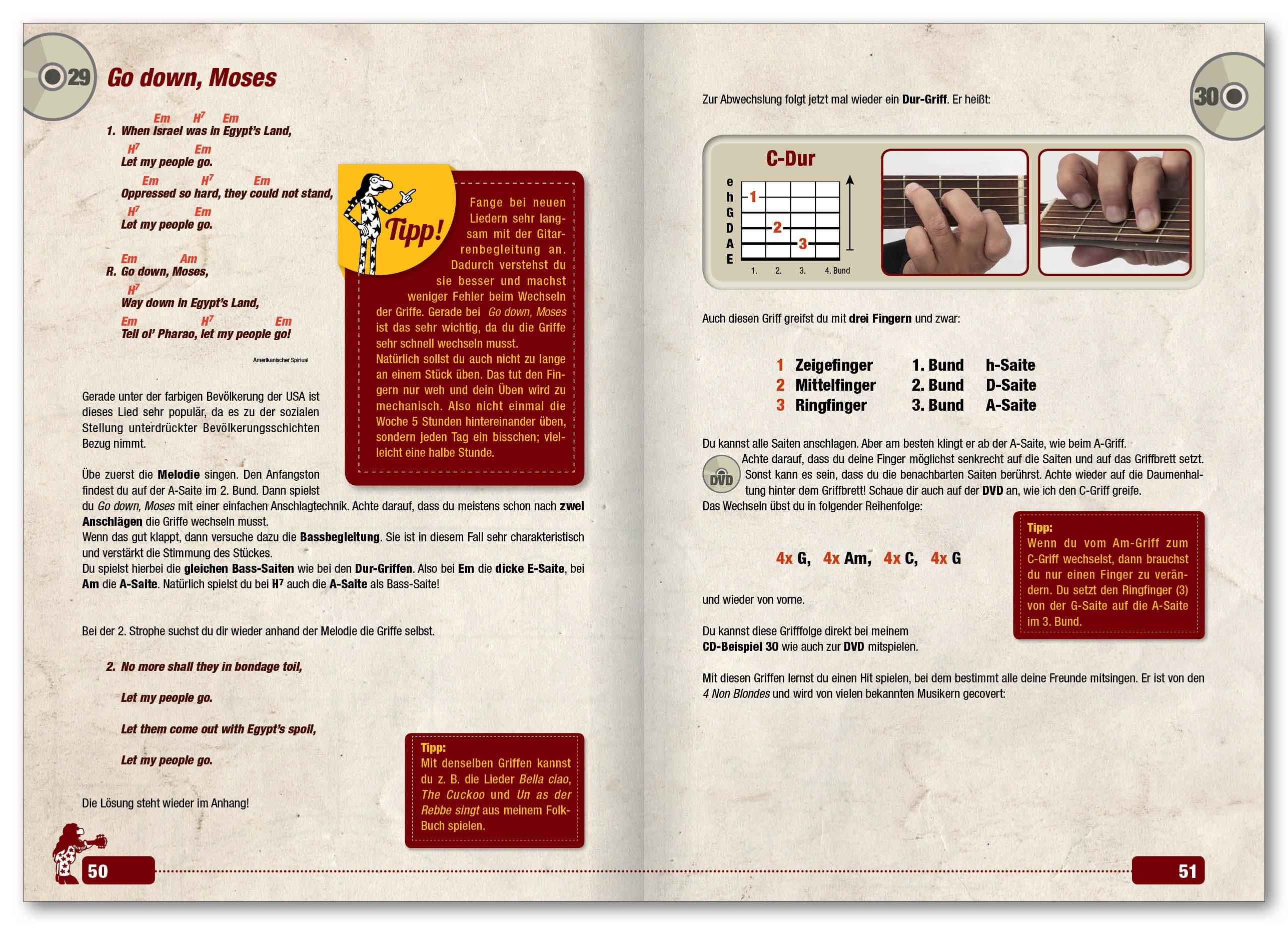 Beispielinhalt (Bild) Gitarrenbuch 1. Mit DVD und CD