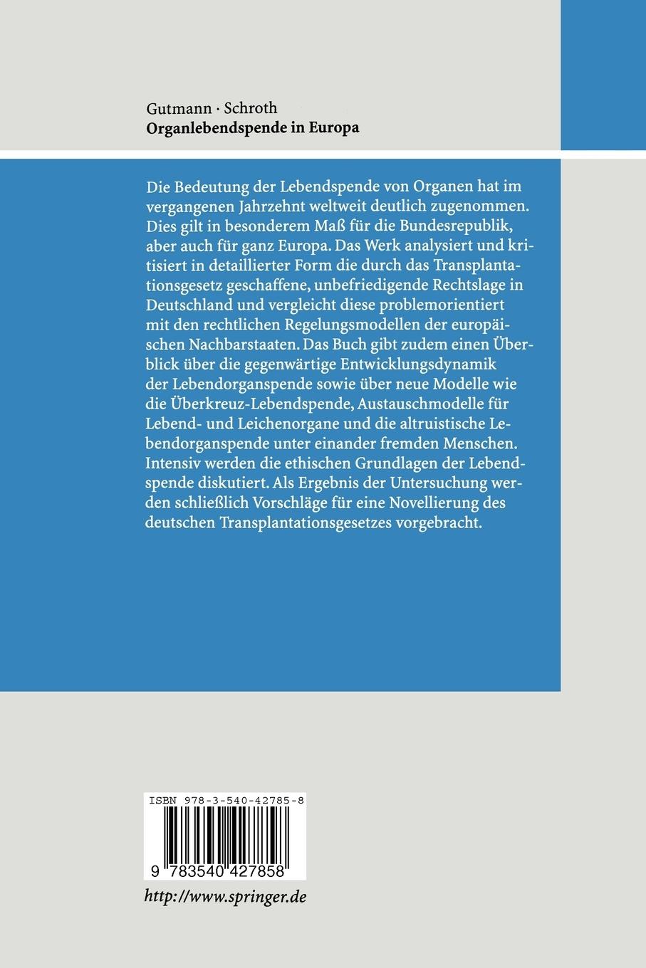 Rückseitencover Organlebendspende in Europa