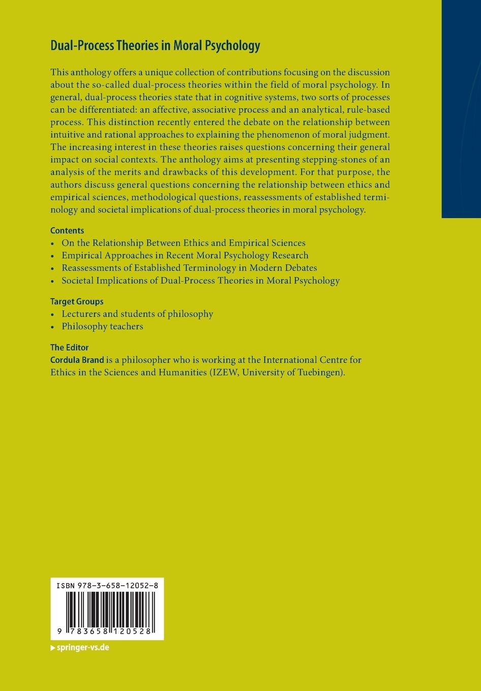 Rückseitencover Dual-Process Theories in Moral Psychology