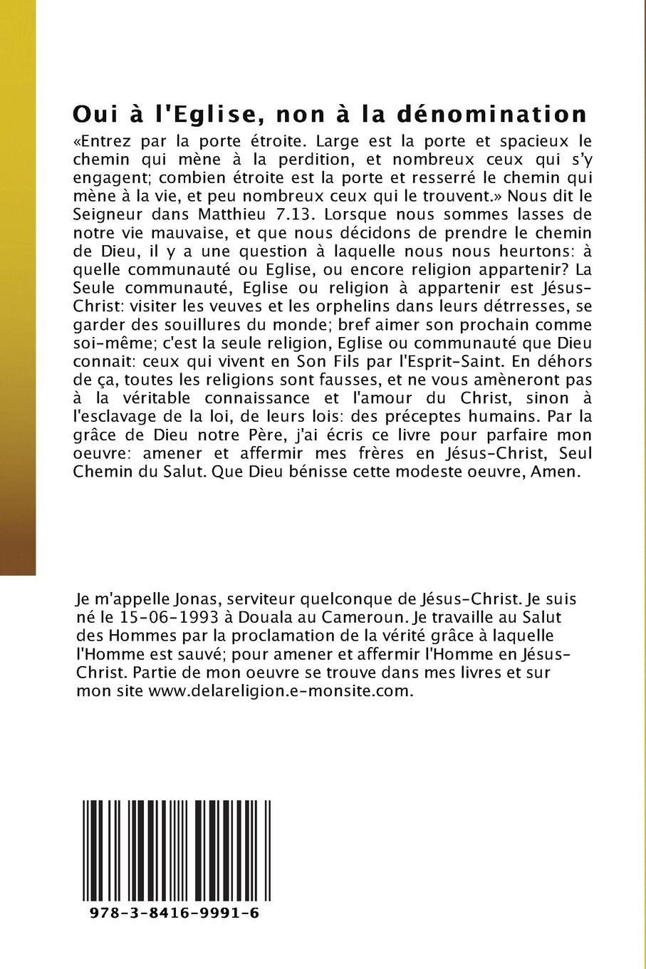 Rückseitencover Oui à l'Eglise, non à la dénomination