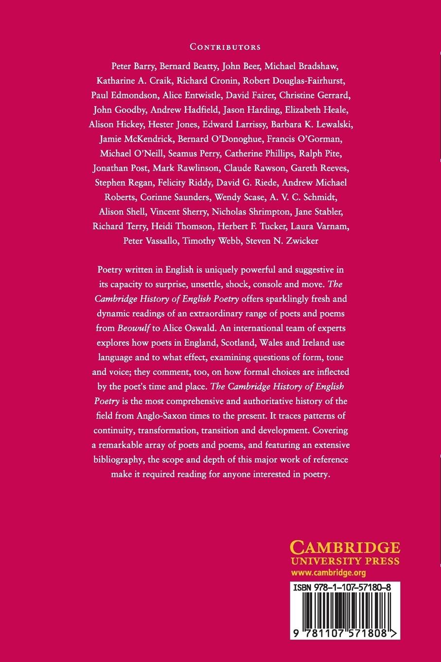 Rückseitencover The Cambridge History of English Poetry
