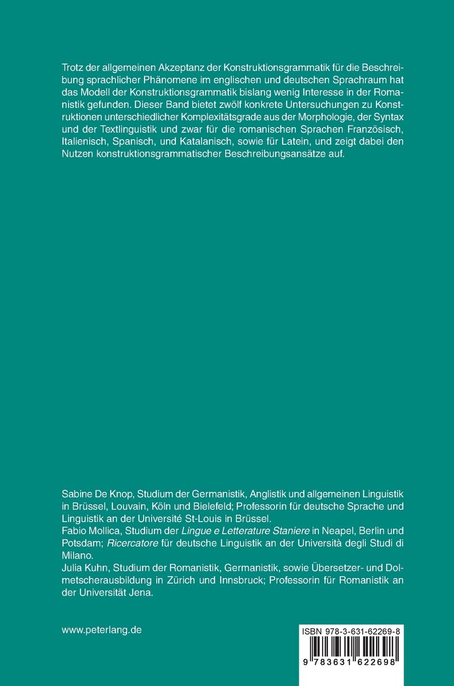 Rückseitencover Konstruktionsgrammatik in den romanischen Sprachen