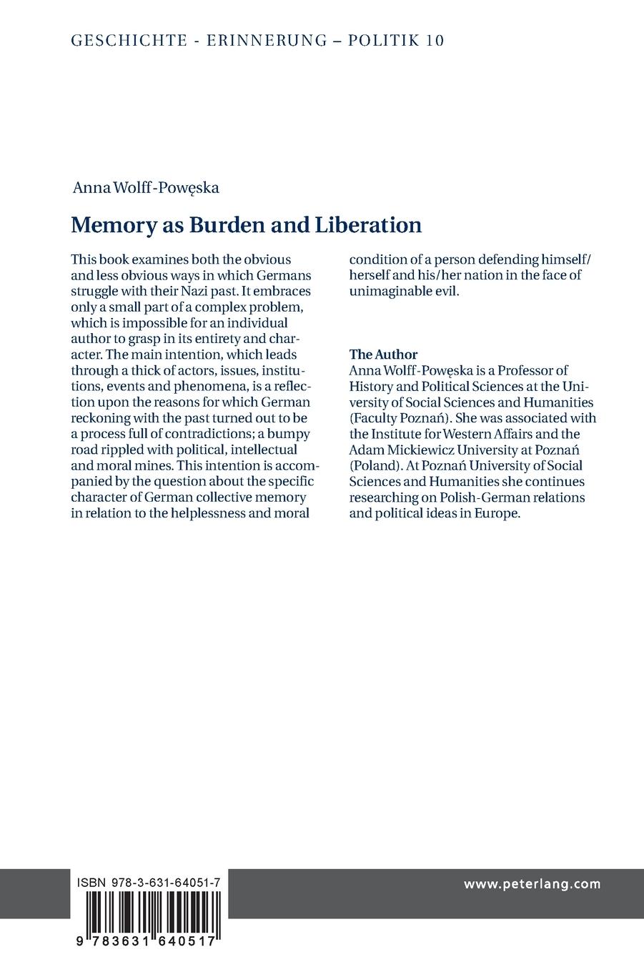 Rückseitencover Memory as Burden and Liberation