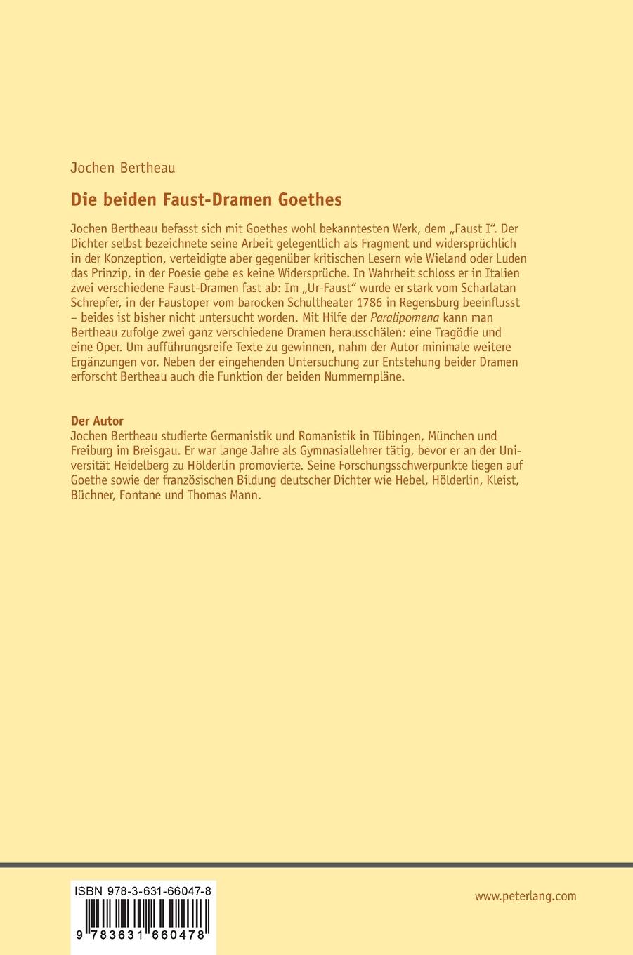 Rückseitencover Die beiden Faust-Dramen Goethes