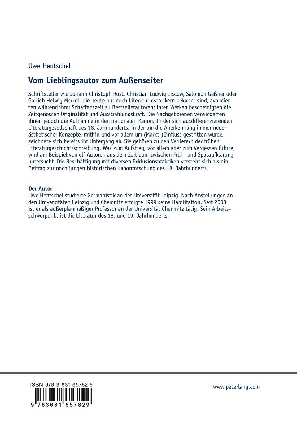 Rückseitencover Vom Lieblingsautor zum Außenseiter