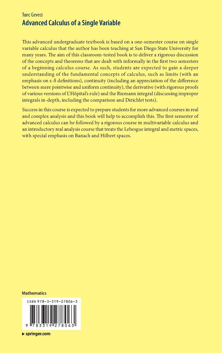 Rückseitencover Advanced Calculus of a Single Variable