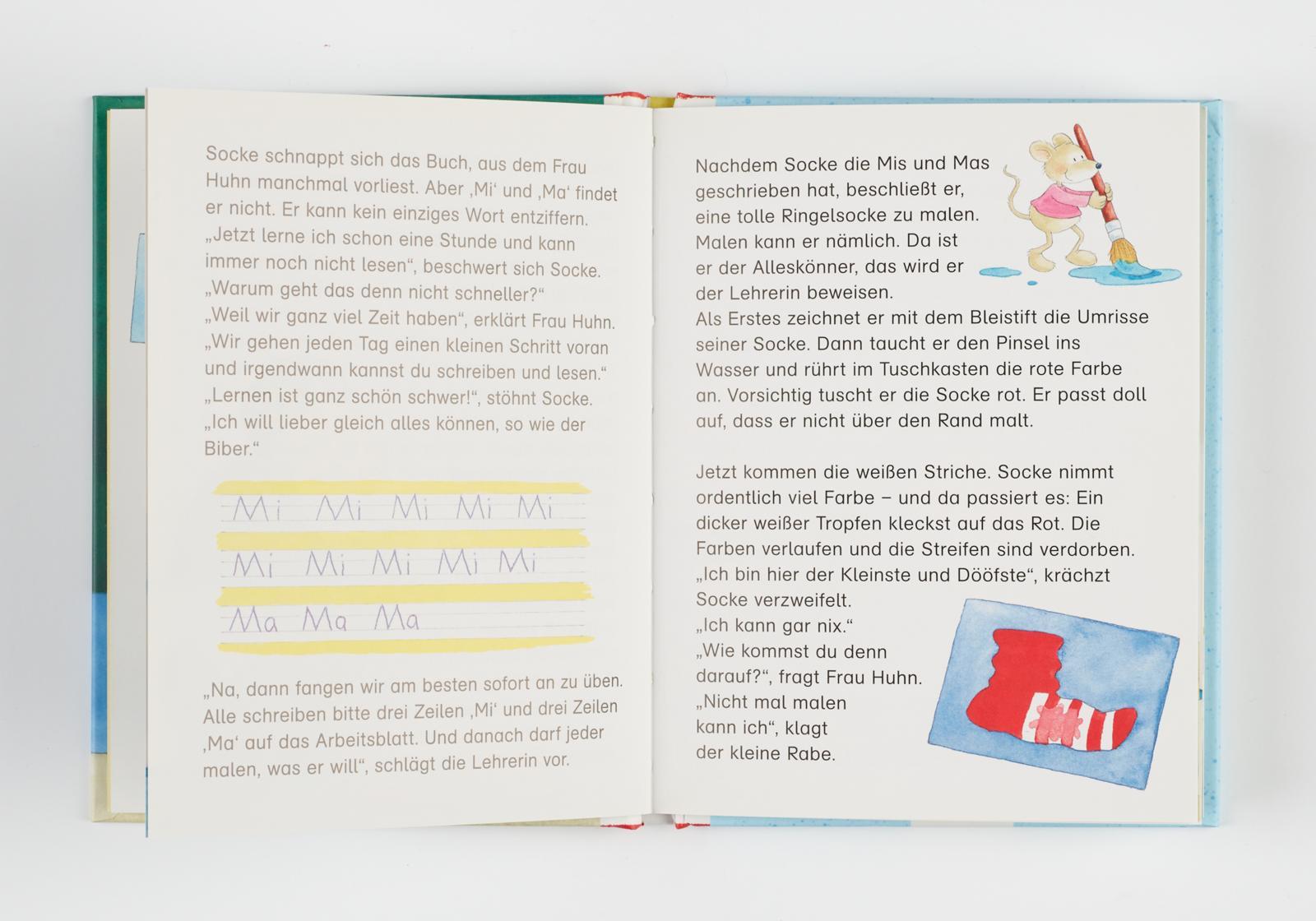 Beispielinhalt (Bild) Der kleine Rabe Socke: Alles Schule - jetzt bin ich da! Drei Schulanfangs-Geschichten vom kleinen Raben Socke