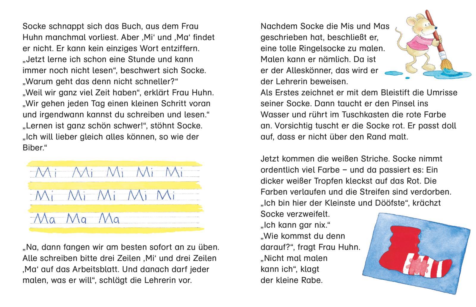 Beispielinhalt (Bild) Der kleine Rabe Socke: Alles Schule - jetzt bin ich da! Drei Schulanfangs-Geschichten vom kleinen Raben Socke