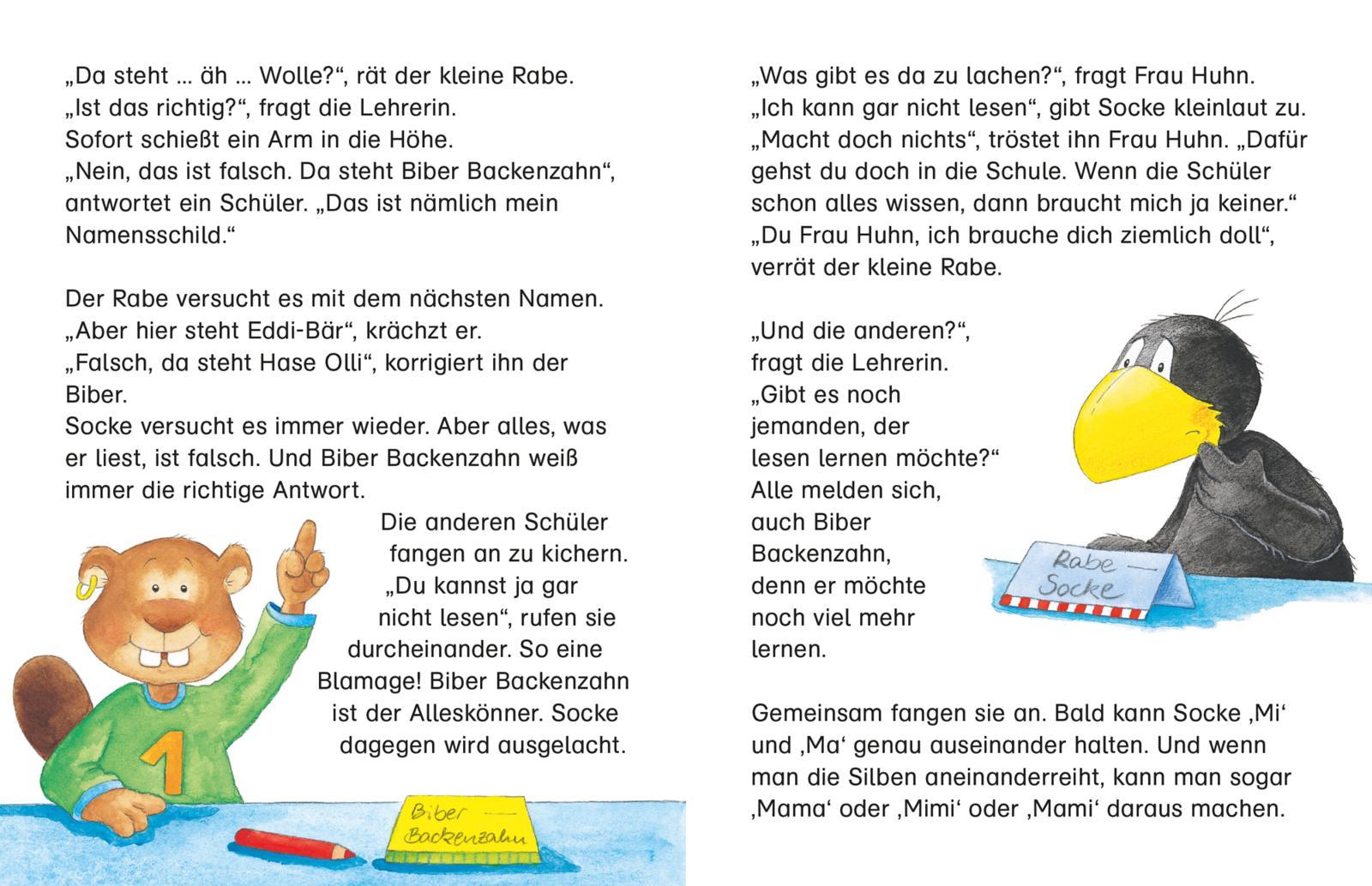 Beispielinhalt (Bild) Der kleine Rabe Socke: Alles Schule - jetzt bin ich da! Drei Schulanfangs-Geschichten vom kleinen Raben Socke