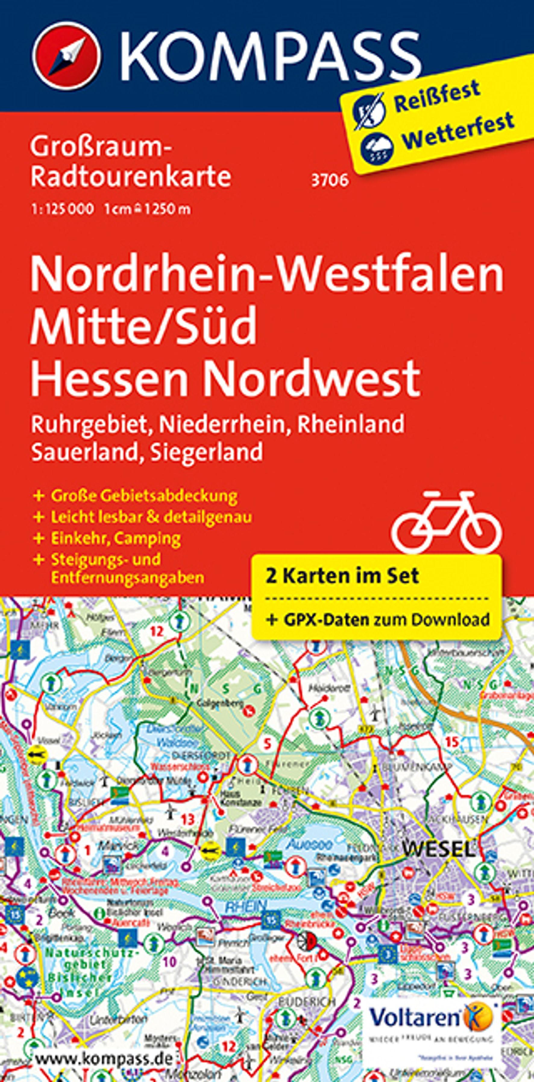 Vorderes Coverbild KOMPASS Großraum-Radtourenkarte 3706 Nordrhein-Westfalen Mitte/Süd, Hessen Nordwest 1:125.000