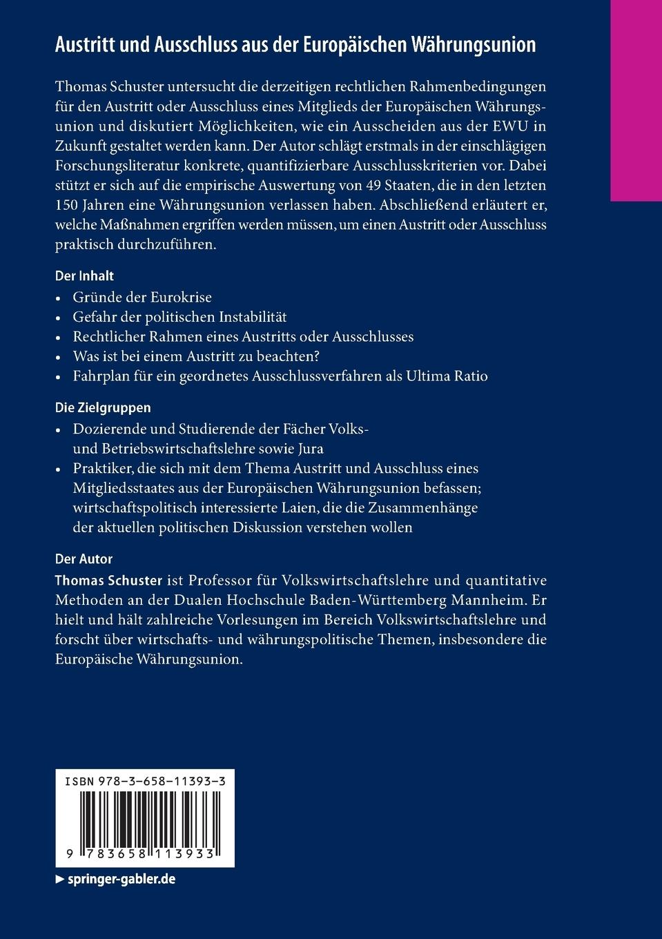 Rückseitencover Austritt und Ausschluss aus der Europäischen Währungsunion