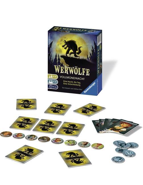 Beispielinhalt (Bild) Ravensburger 26703 - Werwölfe - Vollmondnacht, Gesellschaftsspiel ab 9 Jahren, Actionsspiel für 3-10 Spieler, Spielereihe
