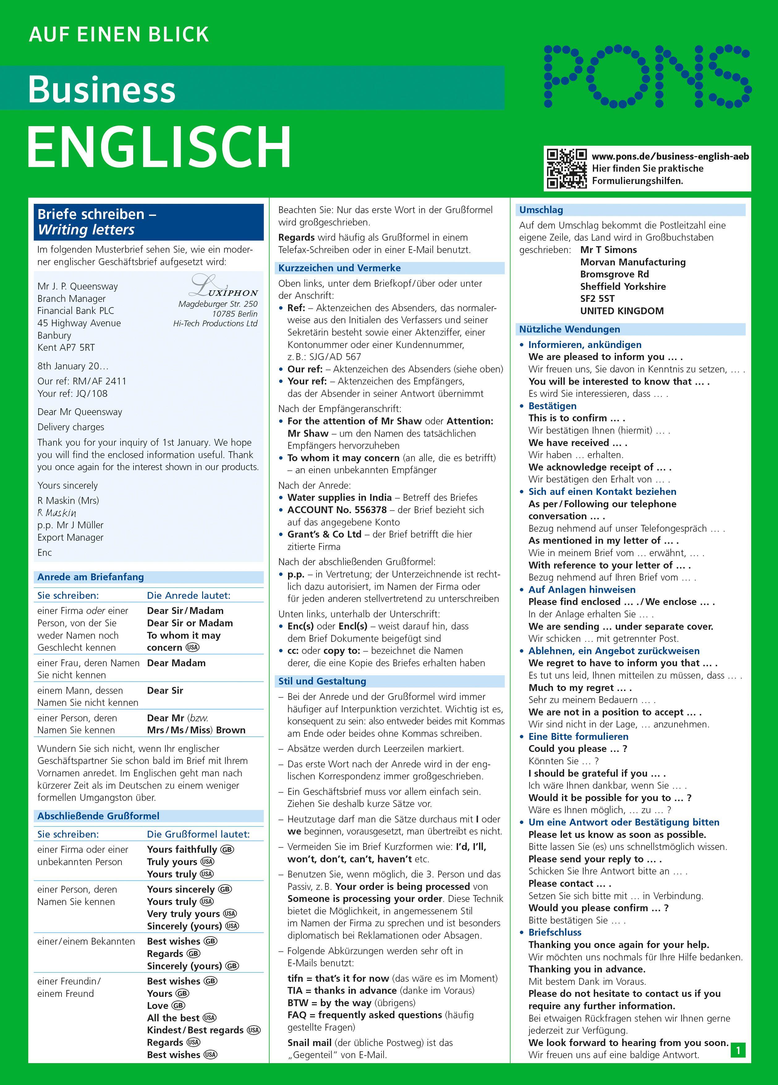 Vorderes Coverbild PONS auf einen Blick Business Englisch