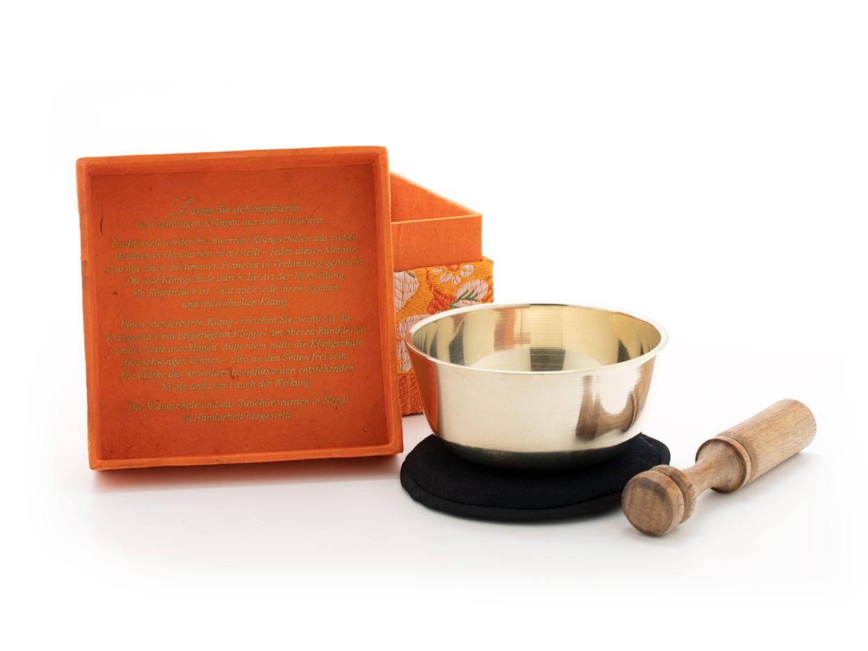 Beispielinhalt (Bild) Klangschalen-Set mit Gravur Blume des Lebens Größe M