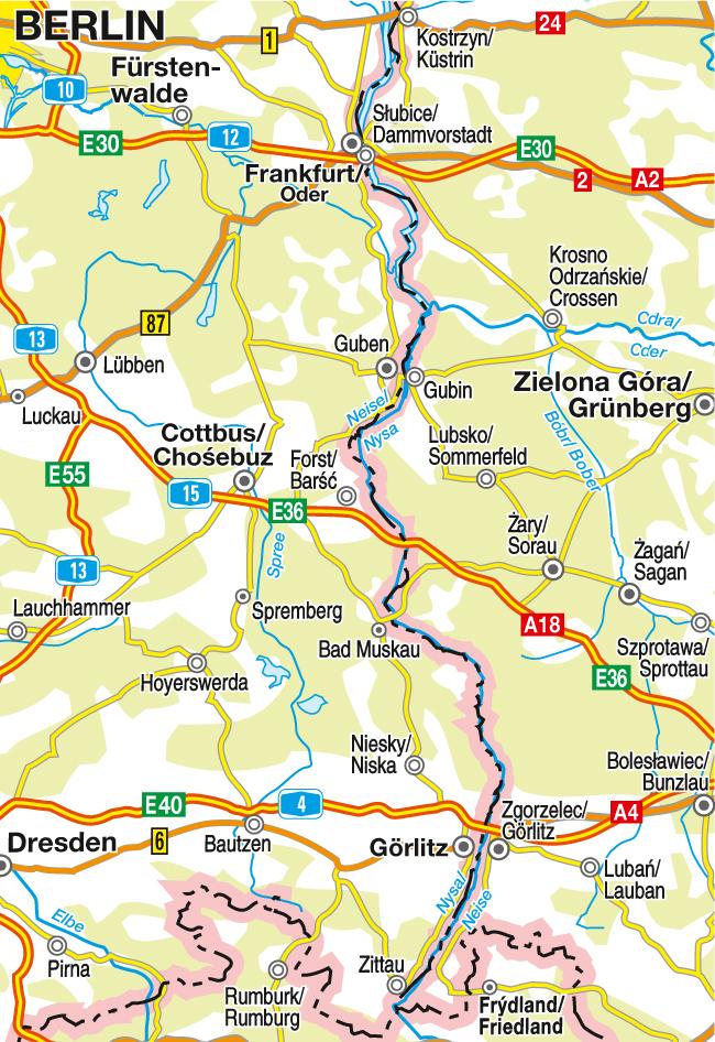 Beispielinhalt (Bild) Höfer DE 027. Lausitz. Frankfurt/Oder - Spreewald - Zittau 1 : 200 000. Straßenkarte