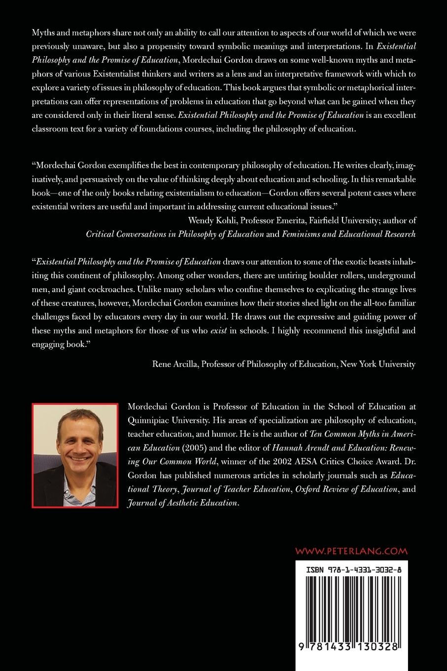 Rückseitencover Existential Philosophy and the Promise of Education