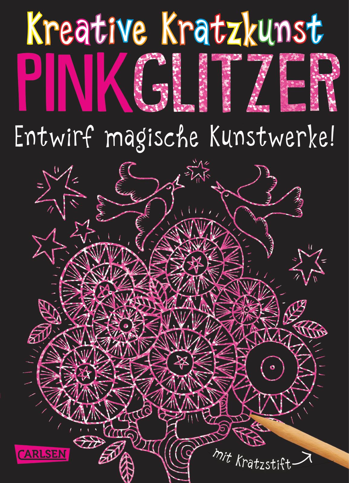 Vorderes Coverbild Kreative Kratzkunst: Pink Glitzer: Set mit 10 Kratzbildern, Anleitungsbuch und Holzstift